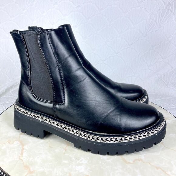ASOS Truffle Collection Chunky Chelsea Boots Sz 7 Wide Black Retro Y2K Booties - Picture 4 of 15